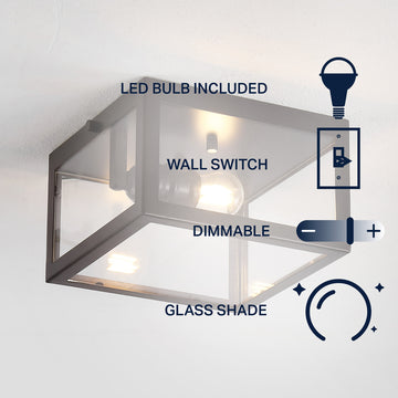 Eleanor 8" Farmhouse Industrial Square Iron/Glass Case LED Flush Mount - JONATHAN Y
